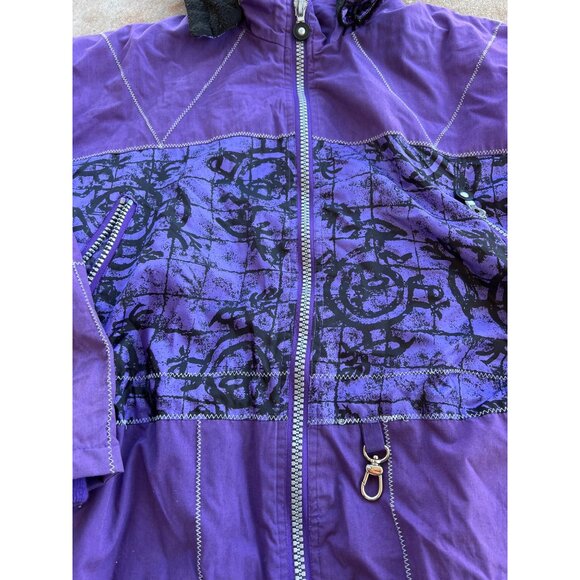 Vintage Starling Purple & Black Graphic Ski Jacket With Hood & Beanie L - Picture 2 of 6